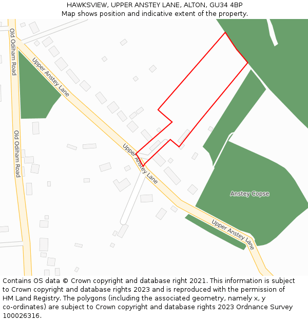 HAWKSVIEW, UPPER ANSTEY LANE, ALTON, GU34 4BP: Location map and indicative extent of plot
