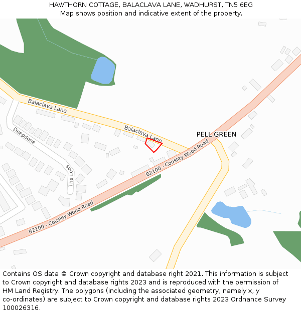 HAWTHORN COTTAGE, BALACLAVA LANE, WADHURST, TN5 6EG: Location map and indicative extent of plot