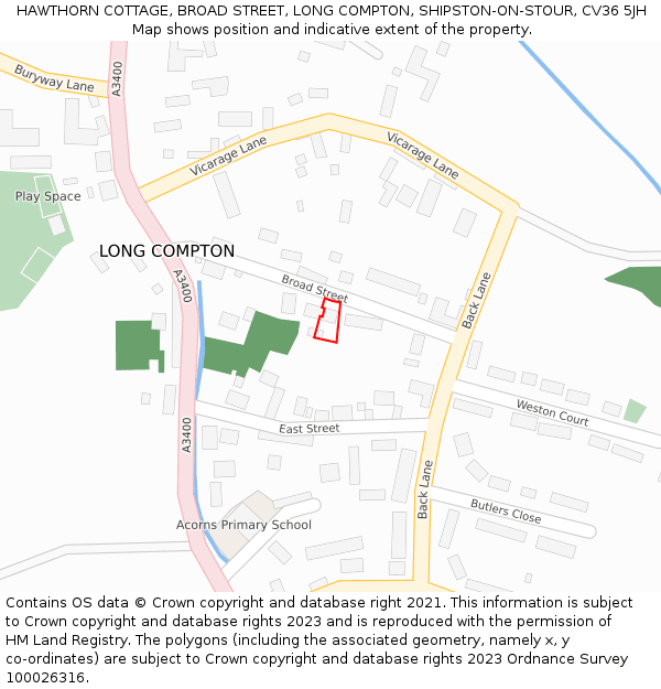 HAWTHORN COTTAGE, BROAD STREET, LONG COMPTON, SHIPSTON-ON-STOUR, CV36 5JH: Location map and indicative extent of plot