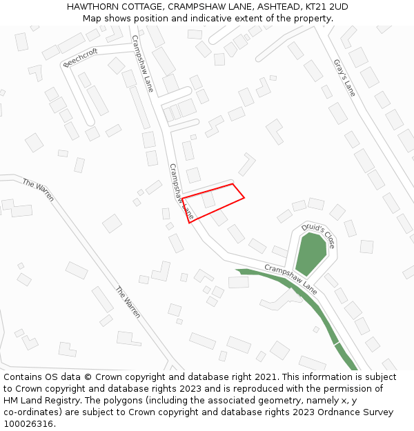 HAWTHORN COTTAGE, CRAMPSHAW LANE, ASHTEAD, KT21 2UD: Location map and indicative extent of plot