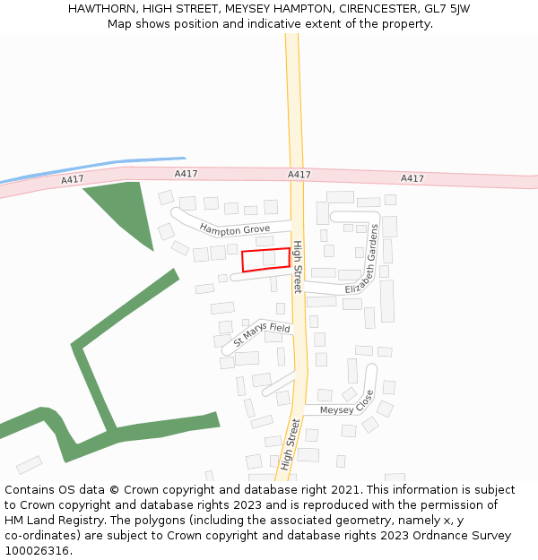 HAWTHORN, HIGH STREET, MEYSEY HAMPTON, CIRENCESTER, GL7 5JW: Location map and indicative extent of plot