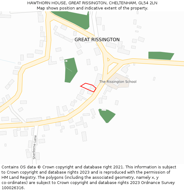 HAWTHORN HOUSE, GREAT RISSINGTON, CHELTENHAM, GL54 2LN: Location map and indicative extent of plot