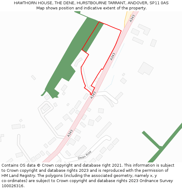 HAWTHORN HOUSE, THE DENE, HURSTBOURNE TARRANT, ANDOVER, SP11 0AS: Location map and indicative extent of plot