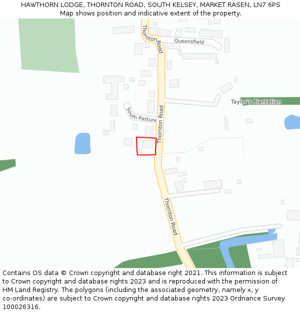 HAWTHORN LODGE, THORNTON ROAD, SOUTH KELSEY, MARKET RASEN, LN7 6PS: Location map and indicative extent of plot