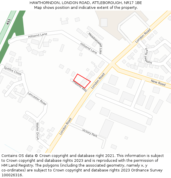 HAWTHORNDON, LONDON ROAD, ATTLEBOROUGH, NR17 1BE: Location map and indicative extent of plot