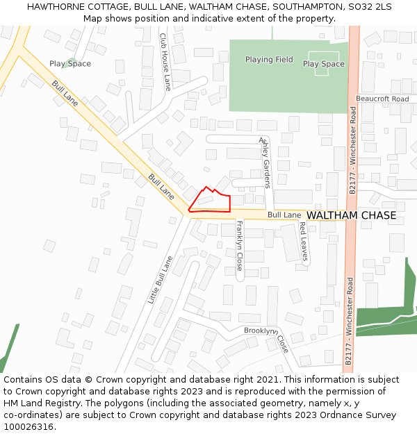 HAWTHORNE COTTAGE, BULL LANE, WALTHAM CHASE, SOUTHAMPTON, SO32 2LS: Location map and indicative extent of plot