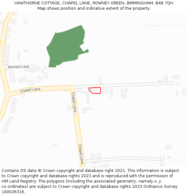 HAWTHORNE COTTAGE, CHAPEL LANE, ROWNEY GREEN, BIRMINGHAM, B48 7QH: Location map and indicative extent of plot