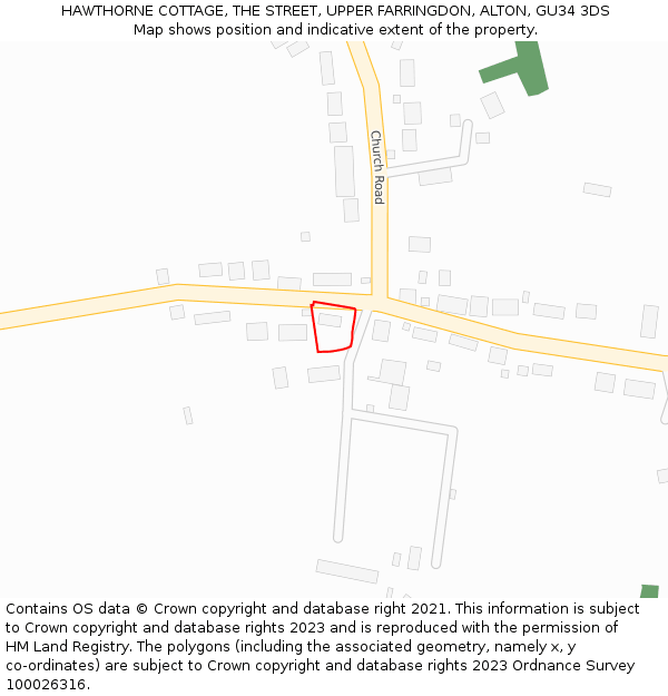 HAWTHORNE COTTAGE, THE STREET, UPPER FARRINGDON, ALTON, GU34 3DS: Location map and indicative extent of plot