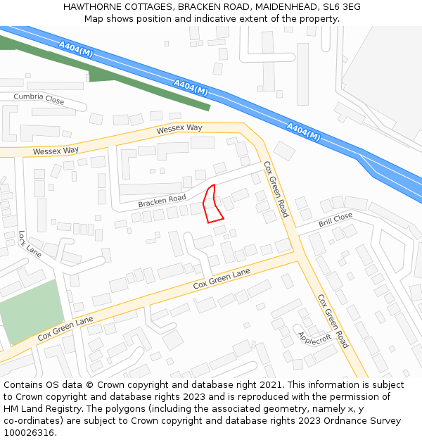 HAWTHORNE COTTAGES, BRACKEN ROAD, MAIDENHEAD, SL6 3EG: Location map and indicative extent of plot