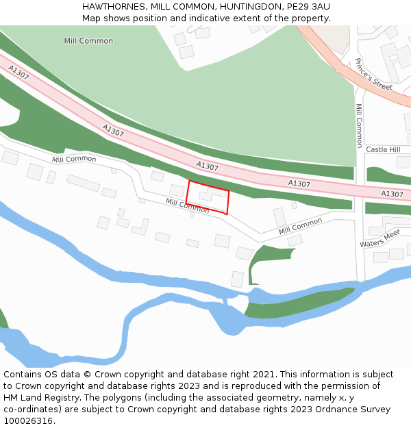 HAWTHORNES, MILL COMMON, HUNTINGDON, PE29 3AU: Location map and indicative extent of plot