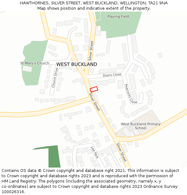 HAWTHORNES, SILVER STREET, WEST BUCKLAND, WELLINGTON, TA21 9NA: Location map and indicative extent of plot