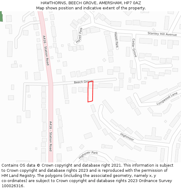 HAWTHORNS, BEECH GROVE, AMERSHAM, HP7 0AZ: Location map and indicative extent of plot