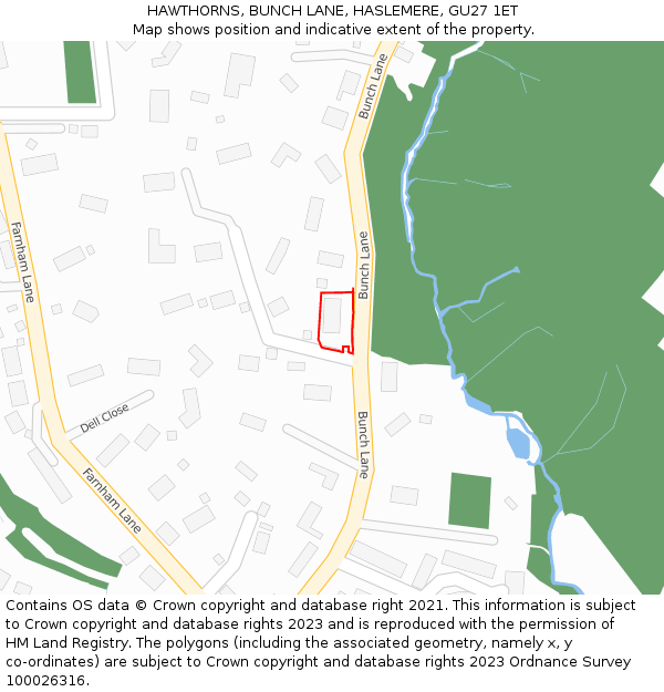 HAWTHORNS, BUNCH LANE, HASLEMERE, GU27 1ET: Location map and indicative extent of plot