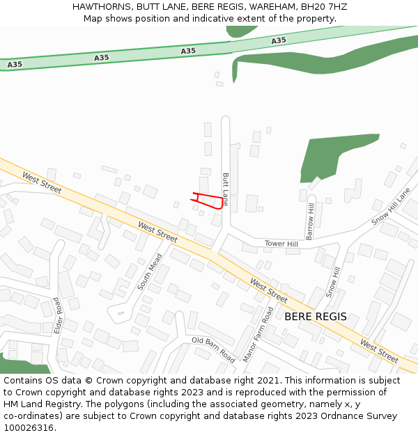 HAWTHORNS, BUTT LANE, BERE REGIS, WAREHAM, BH20 7HZ: Location map and indicative extent of plot