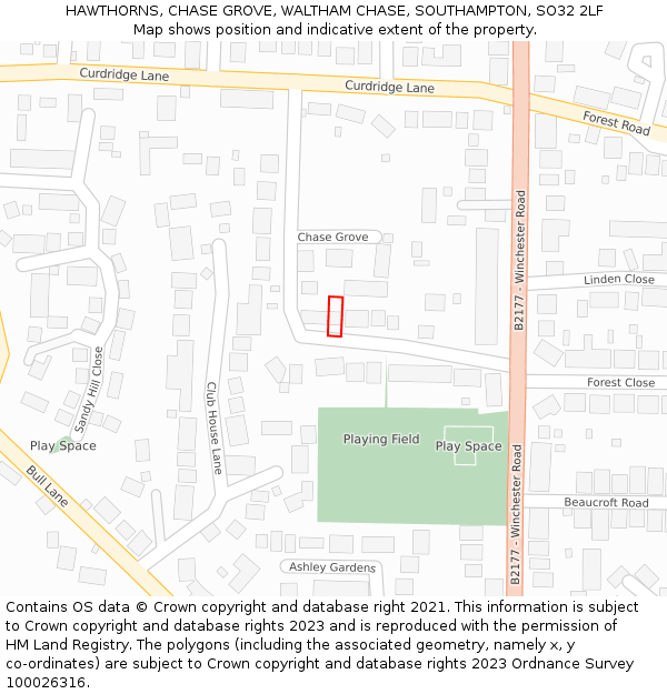 HAWTHORNS, CHASE GROVE, WALTHAM CHASE, SOUTHAMPTON, SO32 2LF: Location map and indicative extent of plot