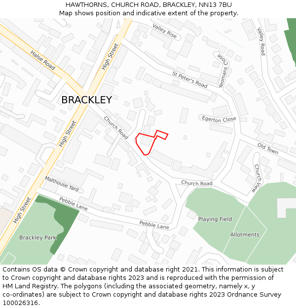 HAWTHORNS, CHURCH ROAD, BRACKLEY, NN13 7BU: Location map and indicative extent of plot