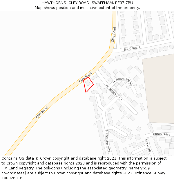 HAWTHORNS, CLEY ROAD, SWAFFHAM, PE37 7RU: Location map and indicative extent of plot