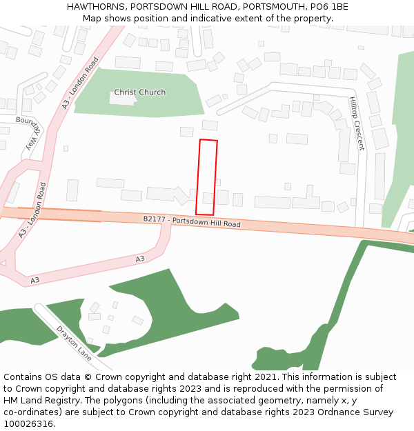 HAWTHORNS, PORTSDOWN HILL ROAD, PORTSMOUTH, PO6 1BE: Location map and indicative extent of plot