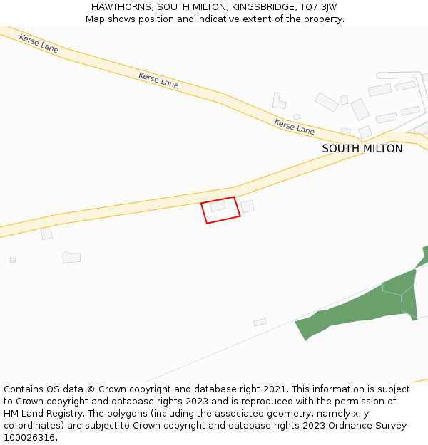 HAWTHORNS, SOUTH MILTON, KINGSBRIDGE, TQ7 3JW: Location map and indicative extent of plot