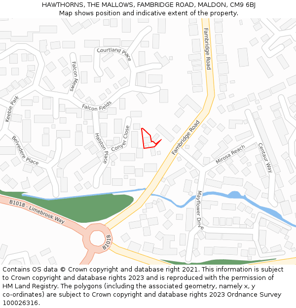 HAWTHORNS, THE MALLOWS, FAMBRIDGE ROAD, MALDON, CM9 6BJ: Location map and indicative extent of plot