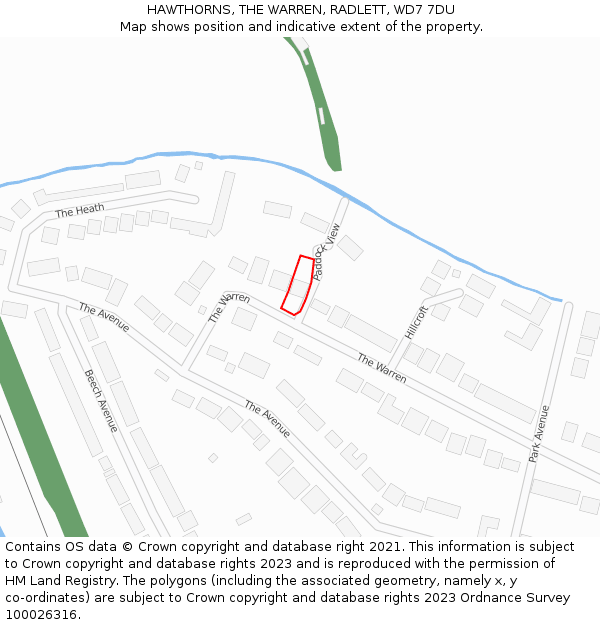 HAWTHORNS, THE WARREN, RADLETT, WD7 7DU: Location map and indicative extent of plot