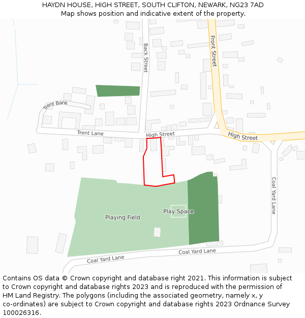 HAYDN HOUSE, HIGH STREET, SOUTH CLIFTON, NEWARK, NG23 7AD: Location map and indicative extent of plot