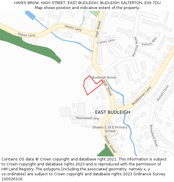 HAYES BROW, HIGH STREET, EAST BUDLEIGH, BUDLEIGH SALTERTON, EX9 7DU: Location map and indicative extent of plot
