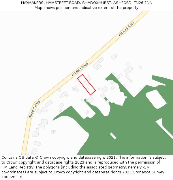 HAYMAKERS, HAMSTREET ROAD, SHADOXHURST, ASHFORD, TN26 1NN: Location map and indicative extent of plot