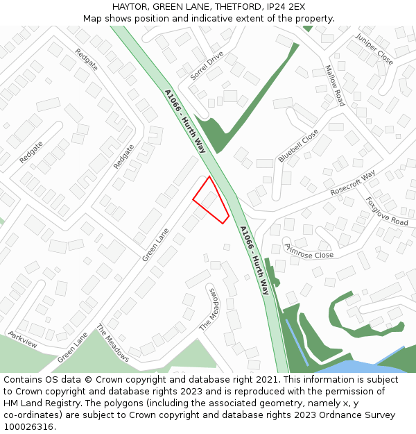 HAYTOR, GREEN LANE, THETFORD, IP24 2EX: Location map and indicative extent of plot
