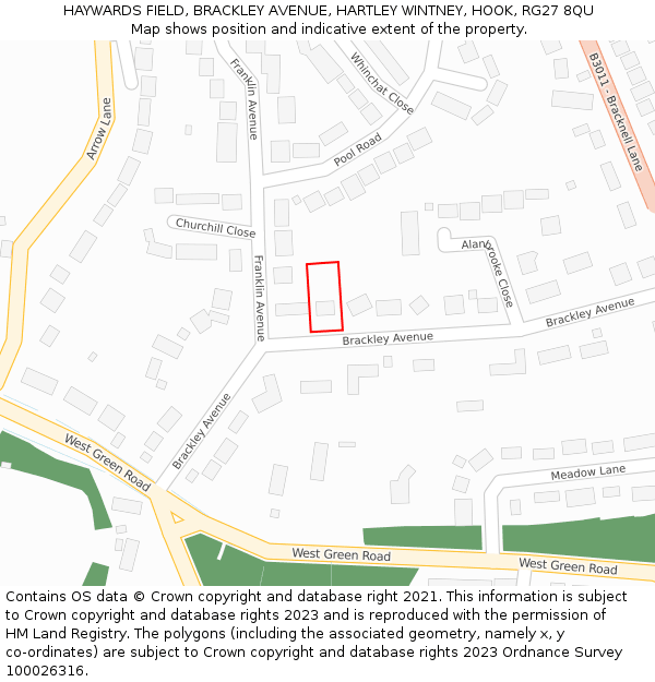 HAYWARDS FIELD, BRACKLEY AVENUE, HARTLEY WINTNEY, HOOK, RG27 8QU: Location map and indicative extent of plot