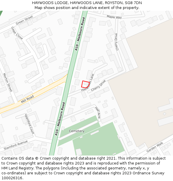 HAYWOODS LODGE, HAYWOODS LANE, ROYSTON, SG8 7DN: Location map and indicative extent of plot