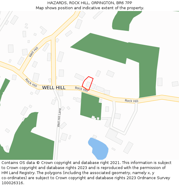 HAZARDS, ROCK HILL, ORPINGTON, BR6 7PP: Location map and indicative extent of plot