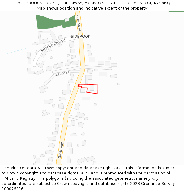 HAZEBROUCK HOUSE, GREENWAY, MONKTON HEATHFIELD, TAUNTON, TA2 8NQ: Location map and indicative extent of plot