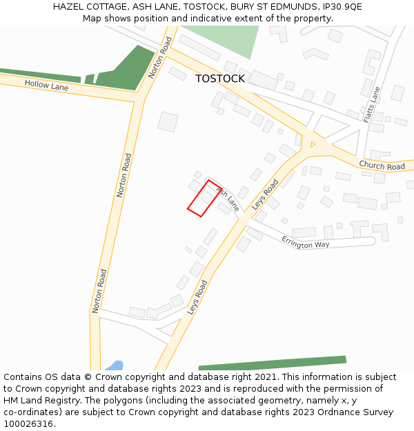 HAZEL COTTAGE, ASH LANE, TOSTOCK, BURY ST EDMUNDS, IP30 9QE: Location map and indicative extent of plot