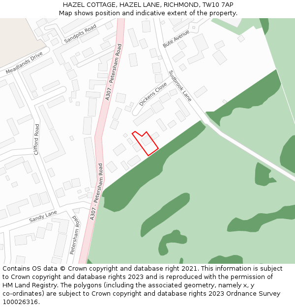 HAZEL COTTAGE, HAZEL LANE, RICHMOND, TW10 7AP: Location map and indicative extent of plot
