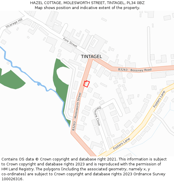 HAZEL COTTAGE, MOLESWORTH STREET, TINTAGEL, PL34 0BZ: Location map and indicative extent of plot