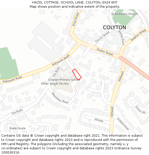 HAZEL COTTAGE, SCHOOL LANE, COLYTON, EX24 6NT: Location map and indicative extent of plot