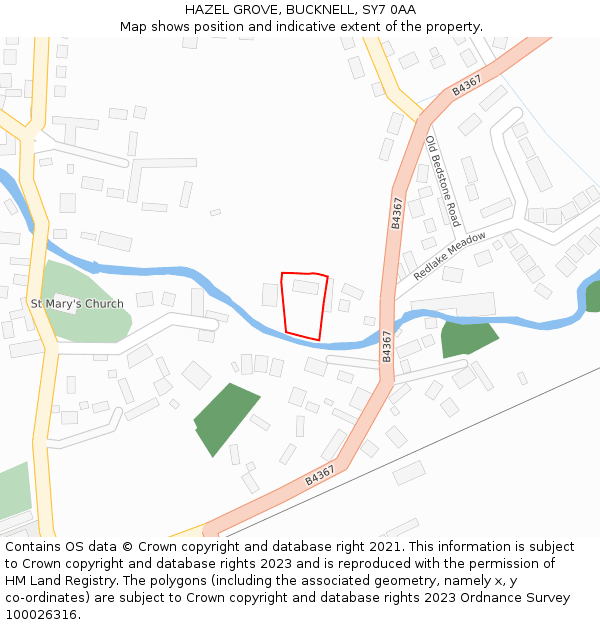 HAZEL GROVE, BUCKNELL, SY7 0AA: Location map and indicative extent of plot
