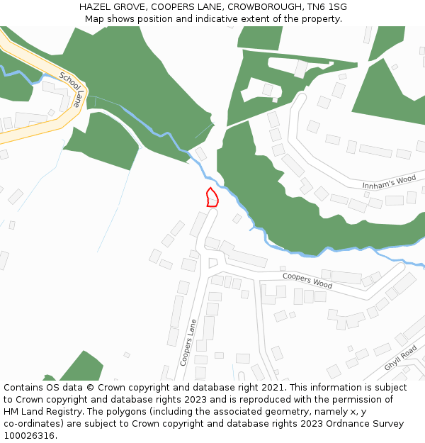HAZEL GROVE, COOPERS LANE, CROWBOROUGH, TN6 1SG: Location map and indicative extent of plot