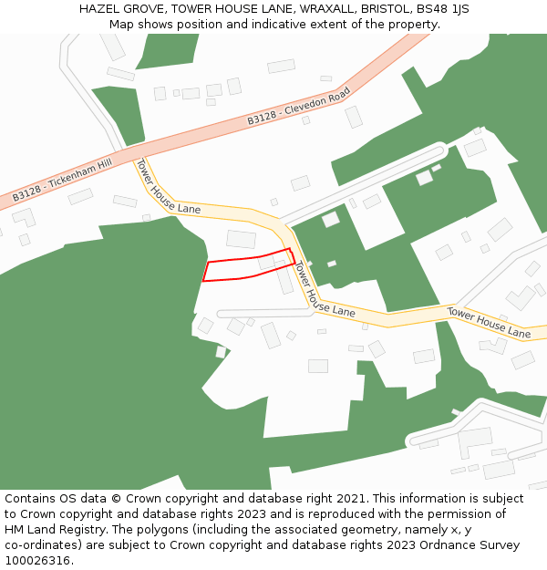 HAZEL GROVE, TOWER HOUSE LANE, WRAXALL, BRISTOL, BS48 1JS: Location map and indicative extent of plot