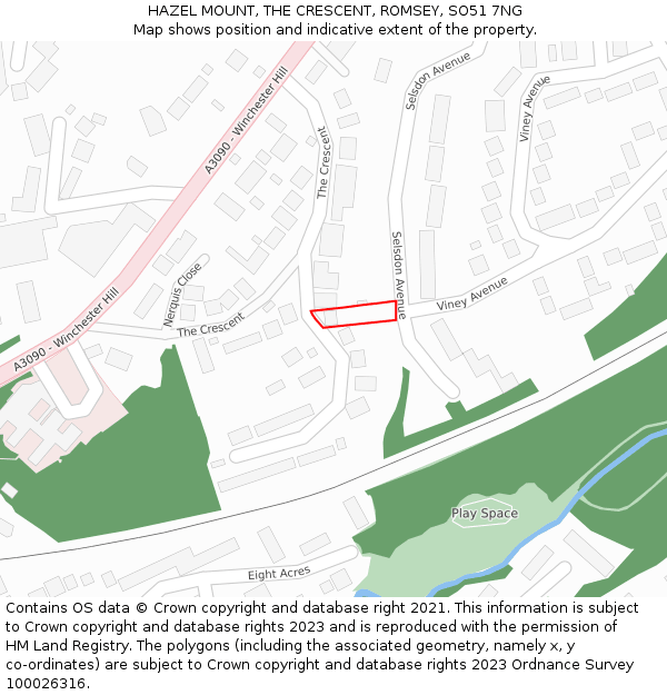 HAZEL MOUNT, THE CRESCENT, ROMSEY, SO51 7NG: Location map and indicative extent of plot