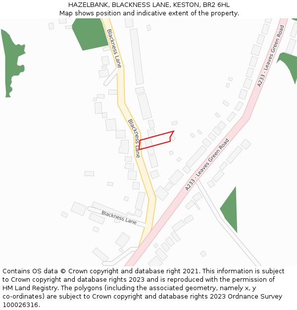 HAZELBANK, BLACKNESS LANE, KESTON, BR2 6HL: Location map and indicative extent of plot