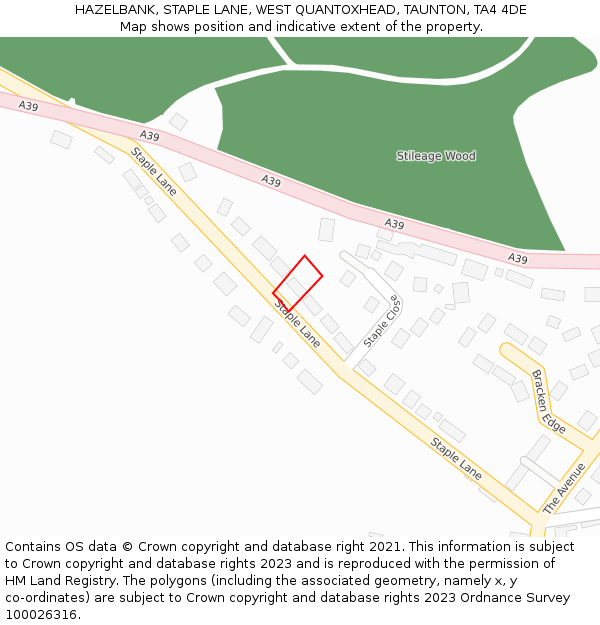 HAZELBANK, STAPLE LANE, WEST QUANTOXHEAD, TAUNTON, TA4 4DE: Location map and indicative extent of plot