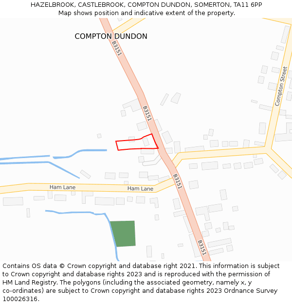 HAZELBROOK, CASTLEBROOK, COMPTON DUNDON, SOMERTON, TA11 6PP: Location map and indicative extent of plot