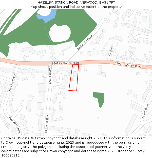 HAZELBY, STATION ROAD, VERWOOD, BH31 7PT: Location map and indicative extent of plot