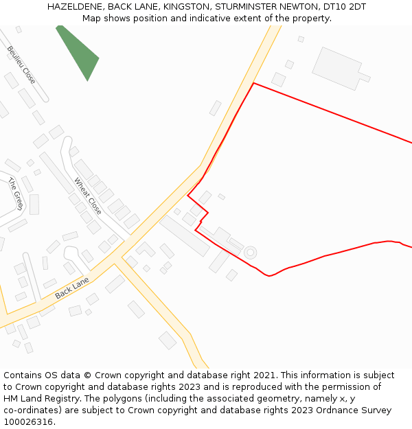 HAZELDENE, BACK LANE, KINGSTON, STURMINSTER NEWTON, DT10 2DT: Location map and indicative extent of plot