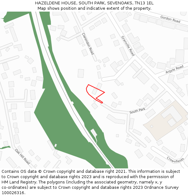 HAZELDENE HOUSE, SOUTH PARK, SEVENOAKS, TN13 1EL: Location map and indicative extent of plot