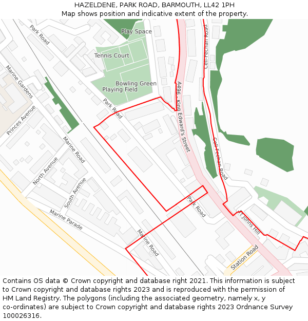 HAZELDENE, PARK ROAD, BARMOUTH, LL42 1PH: Location map and indicative extent of plot
