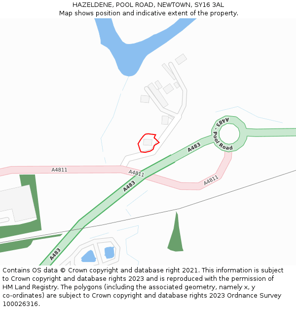 HAZELDENE, POOL ROAD, NEWTOWN, SY16 3AL: Location map and indicative extent of plot