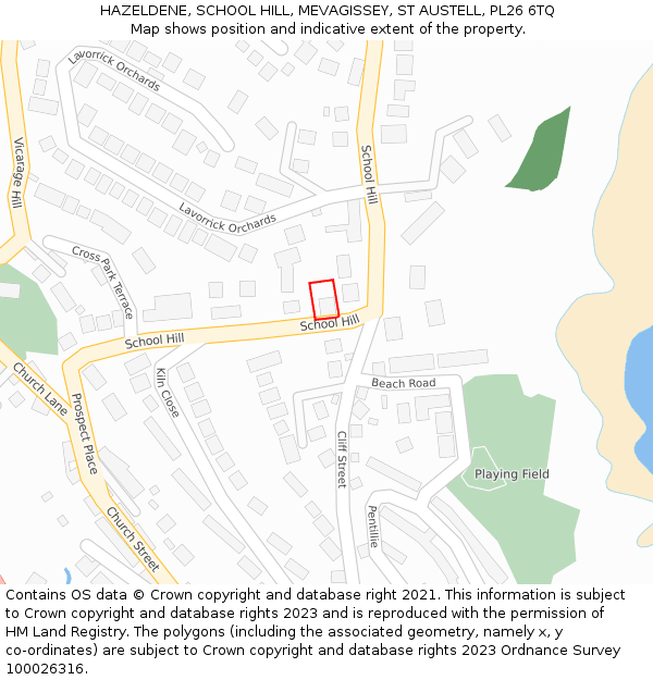 HAZELDENE, SCHOOL HILL, MEVAGISSEY, ST AUSTELL, PL26 6TQ: Location map and indicative extent of plot
